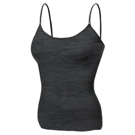 

Essential Basic Women Layering Short Cami Adjustable Strap Tank Top - Heather Charcoal