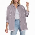 thumbnail image 2 of Towmus Jacket for Women Oversized Boyfriend Jean Jacket Button Up Frayed Hem Shacket Distressed Ripped Denim Jackets, 2 of 7