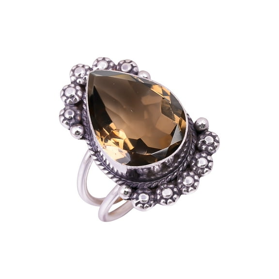Smokey Gemstone 925 Sterling Silver Ring V10518, Smoky Quartz Ring, Gemstone Ring, Handmade Ring, Brown Ring, Pear Ring, Gift For Her, Wedding Gift, B