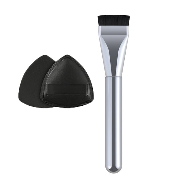 Set de brocha y borla de polvos triangular - Polvos no comestibles, cabeza plana, portátil - Aplicación de base de maquillaje/corrector