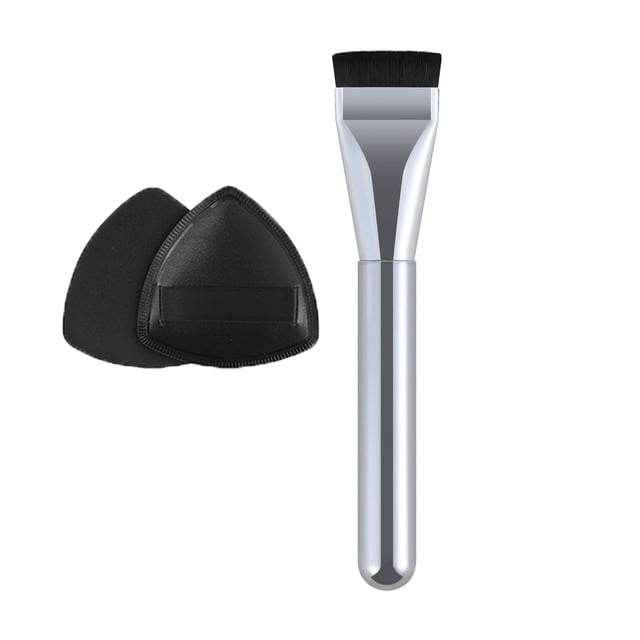 Set de brocha y borla de polvos triangular - Polvos no comestibles, cabeza plana, portátil - Aplicación de base de maquillaje/corrector