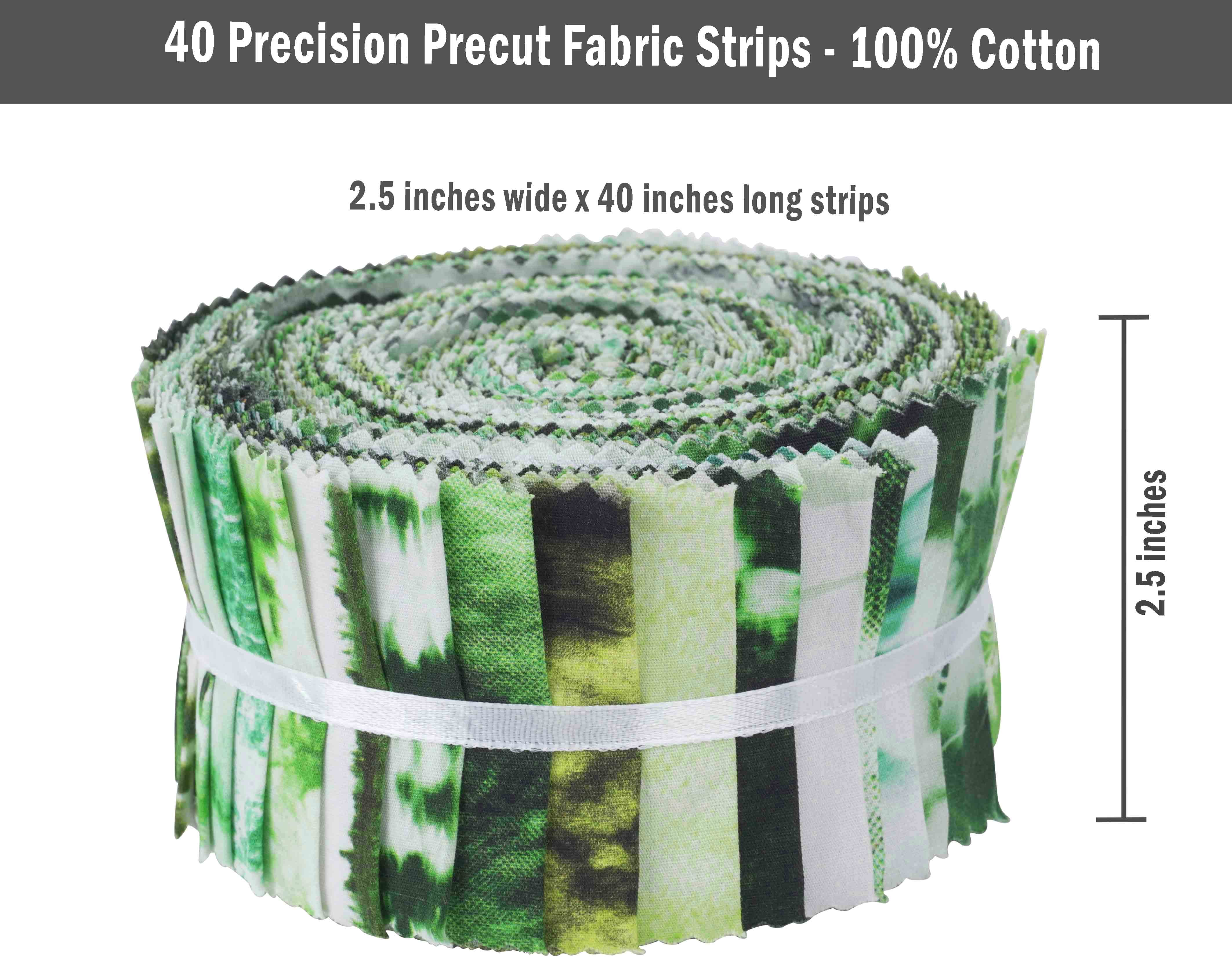 Soimoi 40Pcs Tie Dye Print Cotton Precut Fabrics For Quilting Craft Strips 2.5x42inches Jelly Roll - Green