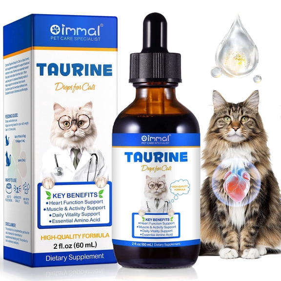 Oimmal Taurine Drops for Cats, 2 fl oz (60 ml), Essential Amino Acid Liquid Supplement for Heart & Muscle Support, Helps Maintain Daily Vitality, Easy-to-Mix with Food or Water