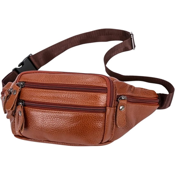 Men's Genuine Leather Crossbody Bag Lightweight Single Shoulder Sling Backpack for Travel and Sports Light Brown