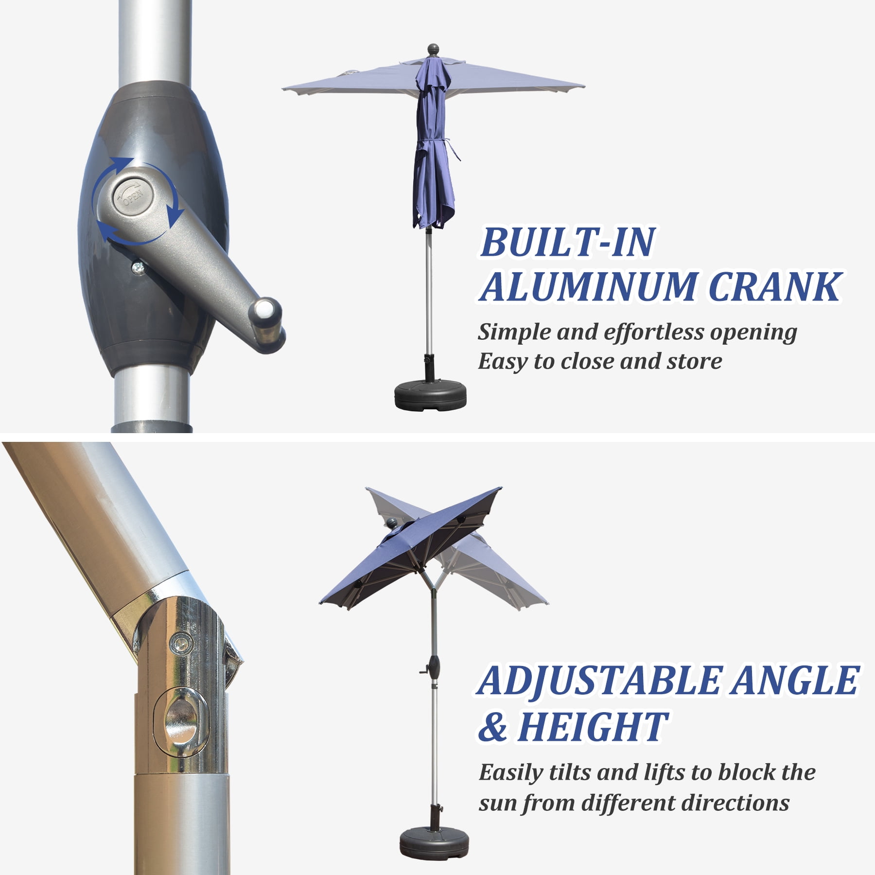 Patio Dining Umbrella, Crank Tilt Adjustable Outdoor Rectangular Umbrella for Garden Table Chaise Lounge Poolside, Navy Blue