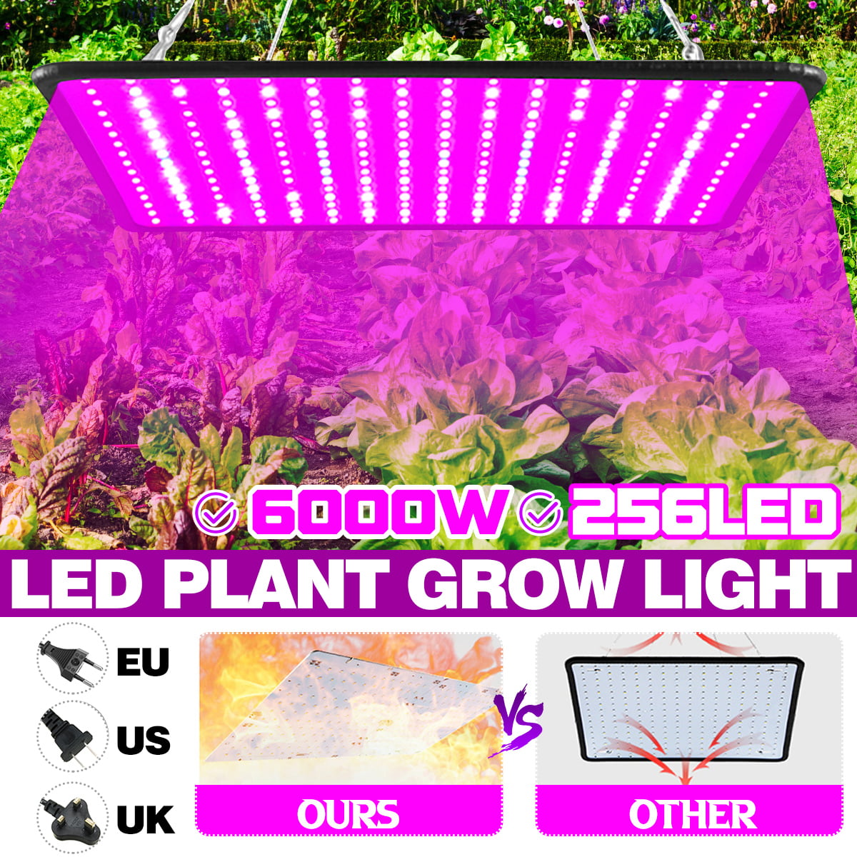 1000W LED Grow Light Full Spectrum Panel Lamp with IR & UV LED for Greenhouse L5 