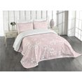 thumbnail image 3 of Ambesonne Owls Quilted Bedspread Set 3 Pcs, Pink Owls Birds Floral, King Size, Pale Pink White, 3 of 5