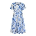 thumbnail image 4 of Rciityk Blue Sundresses for Women Casual Summer Short Sleeve Round Neck Floral Print Long Midi Dress A-Line Swings - Spring/Summer Savings Clearance, 4 of 8