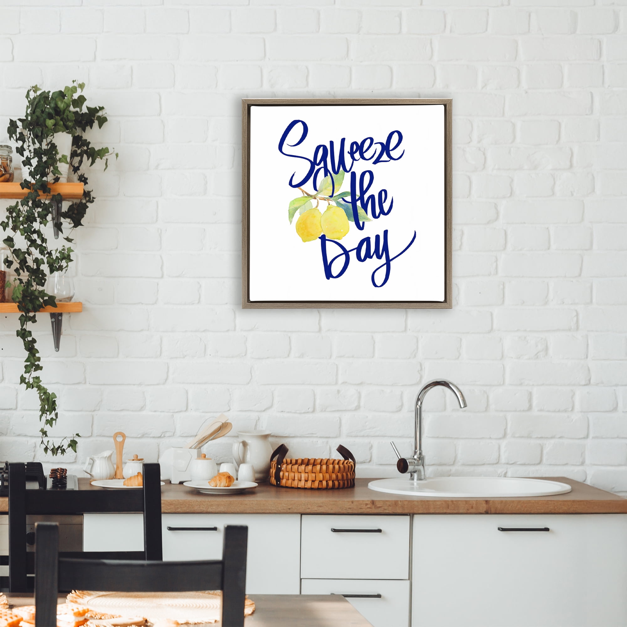 Stupell Industries Cursive Squeeze The Day Brown Framed Floater Canvas Wall Art, design by Lanie Loreth