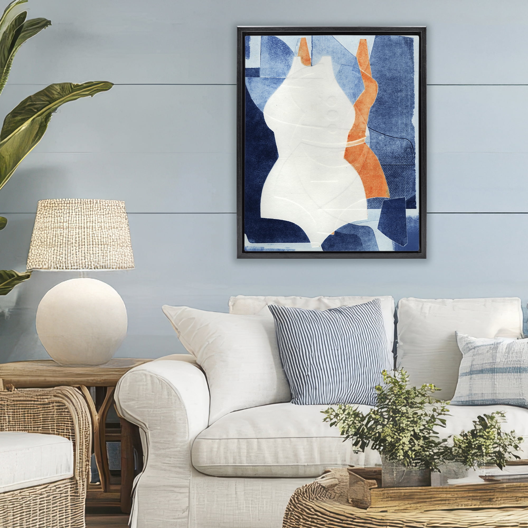 Stupell Industries Abstract Fashion Shapes Blue Black Framed Floater Canvas Wall Art, design by Stacy Milrany