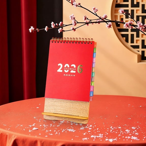 karymi 2026 Red Mini Desk Calendar 12 Month January to December Thick Paper with Holiday Markings Standing Design for Office Home School Planning Gifts for Men