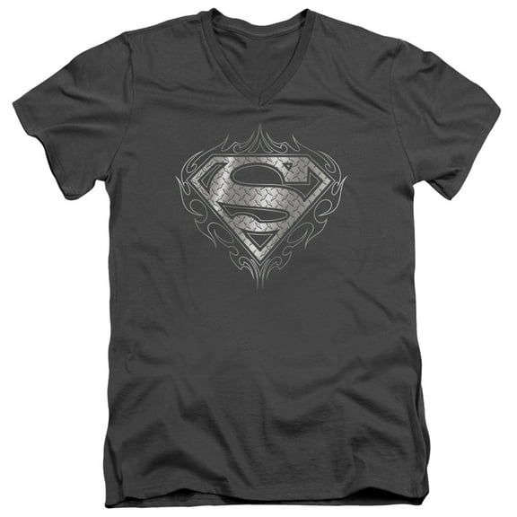Superman - Tribal Steel Logo - Slim Fit V Neck Shirt - Medium