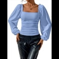 thumbnail image 2 of Blusa Corta de Larga con Cuello Cuadrado y Mangas Abullonadas para Mujer Azul L, 2 of 10