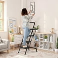 thumbnail image 6 of Favory Step Ladder with Handrails and Tool Tray, Folding Step Stool with Wide Anti-Slip Pedal, Heavy Duty Steel Step Ladder for Home Kitchen Office Shop，3 Step, Black, 6 of 9