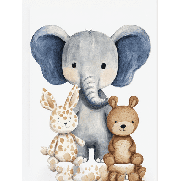 Qisvanset Cute Elephant Giraffe Bear Canvas Wall Art, 15.75x11.81 Inches, for Nursery Living Room Bedroom Kids Room Playroom