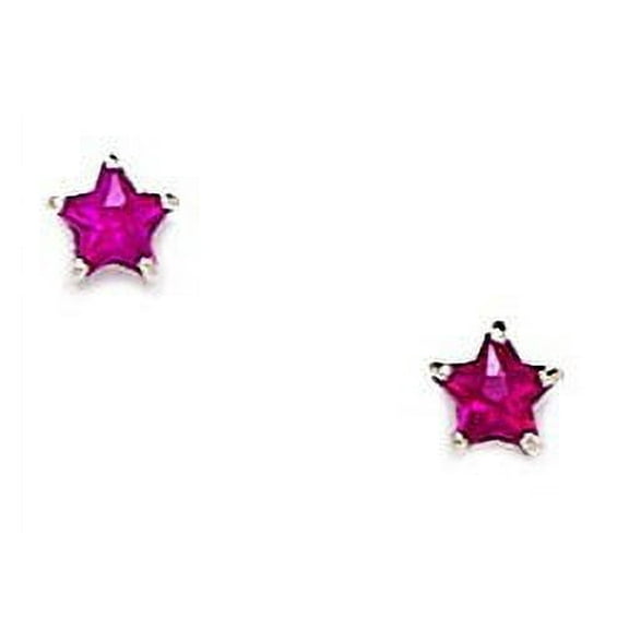 14k White Gold Red 4x4mm Star Cubic Zirconia Screw-Back Earrings