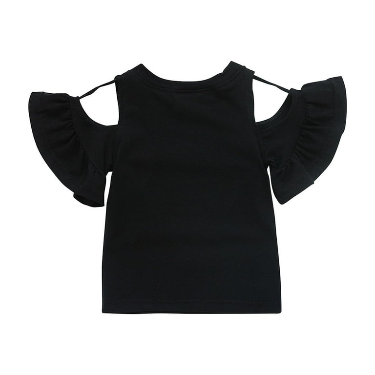 BLTIBY 2025 Toddler Girls T-shirt Summer Round Neck Ruffle Sleeve