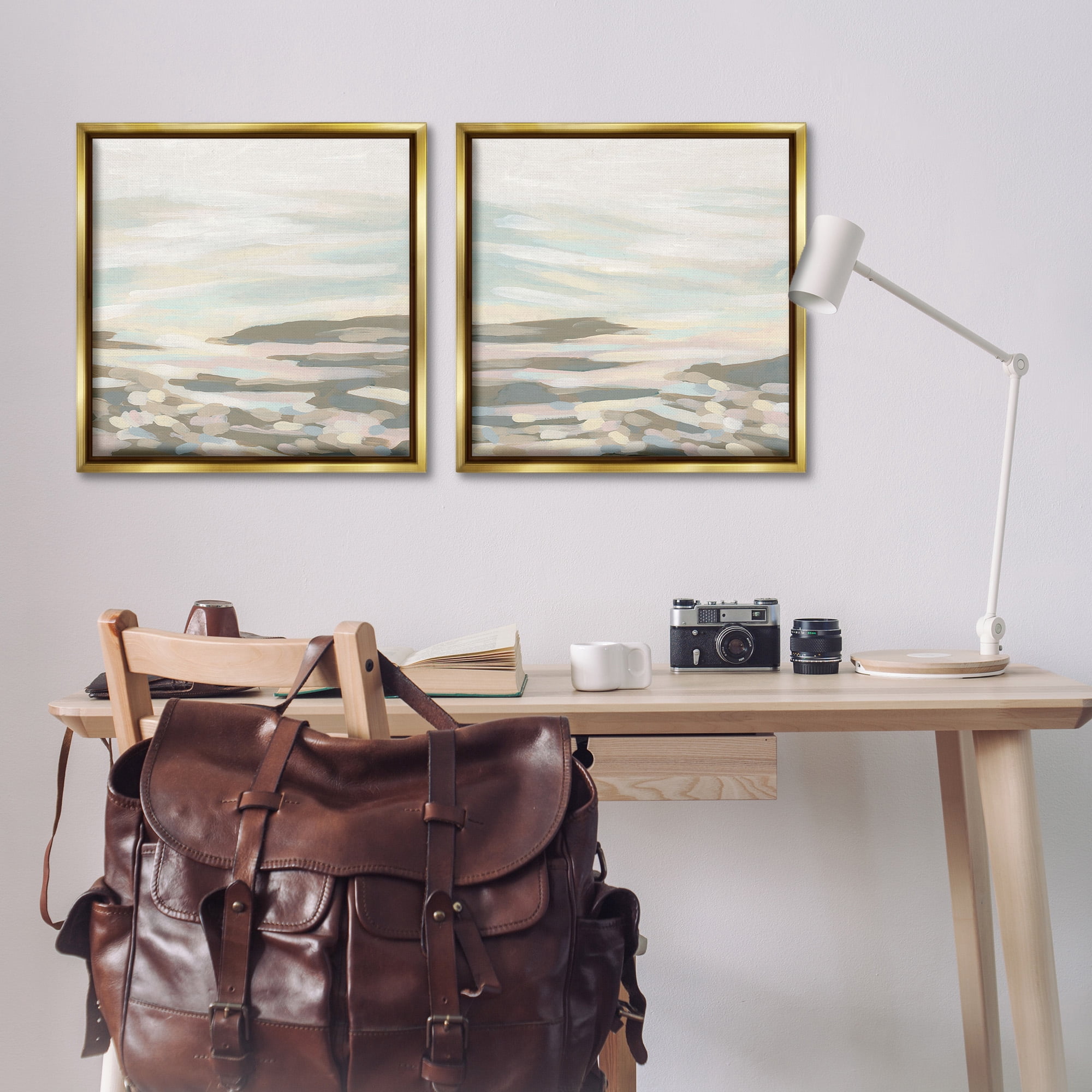 Stupell Industries Brushed Desert Landscape Abstract Painting Gold Floater Framed Canvas Art Print Wall Art, 25 x 25, Set of 2