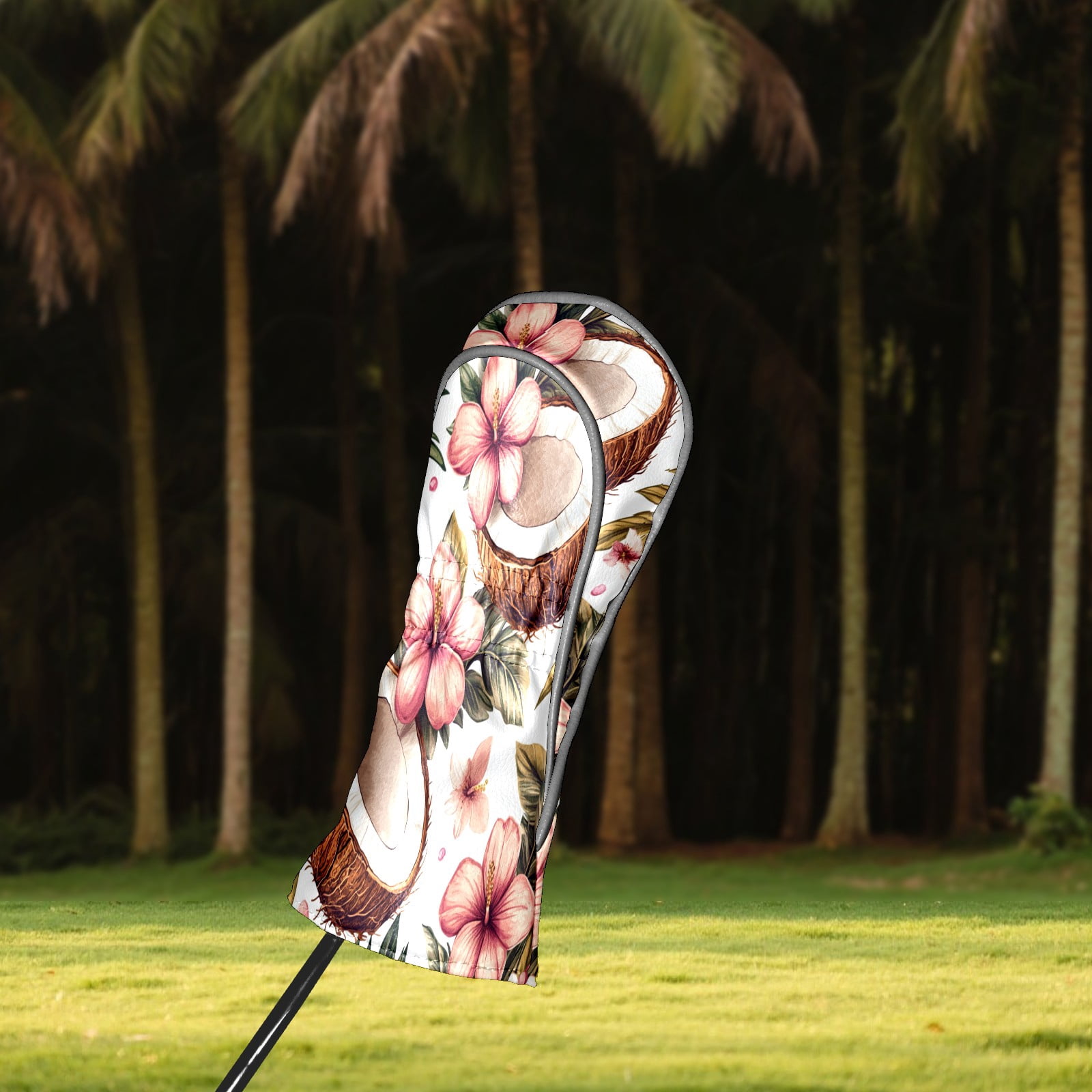Golf Club Covers PU Leather Waterproof Head Covers for Fairway Woods Hybrids Coconut Flowers