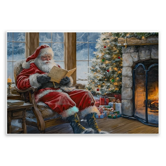 Stupell Industries Santa Reading by Fire Holiday Painting Unframed Art Prints Wall Art, 15 x 10
