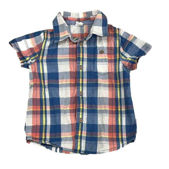 Pre-owned: Egg Boys Blue | Pink Plaid Button Down Short Sleeve size: 2T (Good)