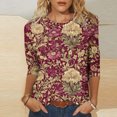 thumbnail image 2 of Tnhcen Women's Vintage Floral Print Oversized 3/4 Sleeve Round Neck T-Shirts - Retro Casual Shirts S-5XL, 2 of 5
