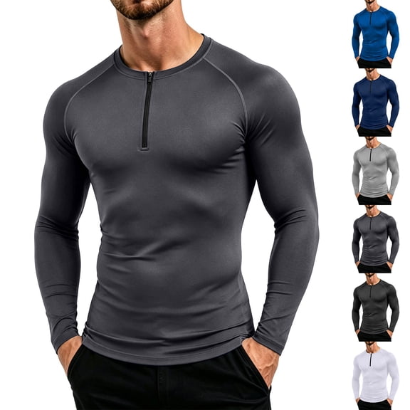 Oalirro Men's Slim Fit Long Sleeve Henley Shirt - Stretchy Casual Workout Top