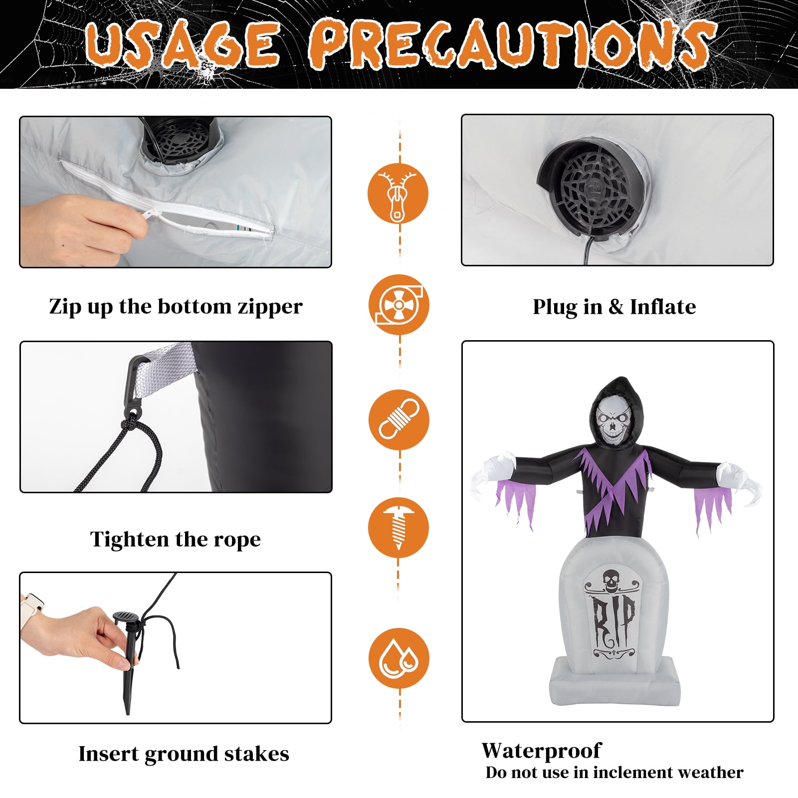 Astoutdoor 6ft Halloween Inflatable Grim Reaper and Grave Decoration with 3 LED Lights