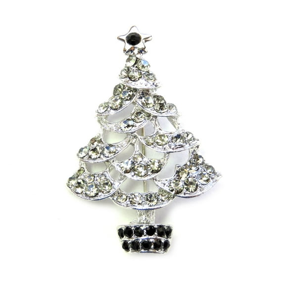 Faship Black Rhinestone Crystal Christmas Tree Pin Brooch