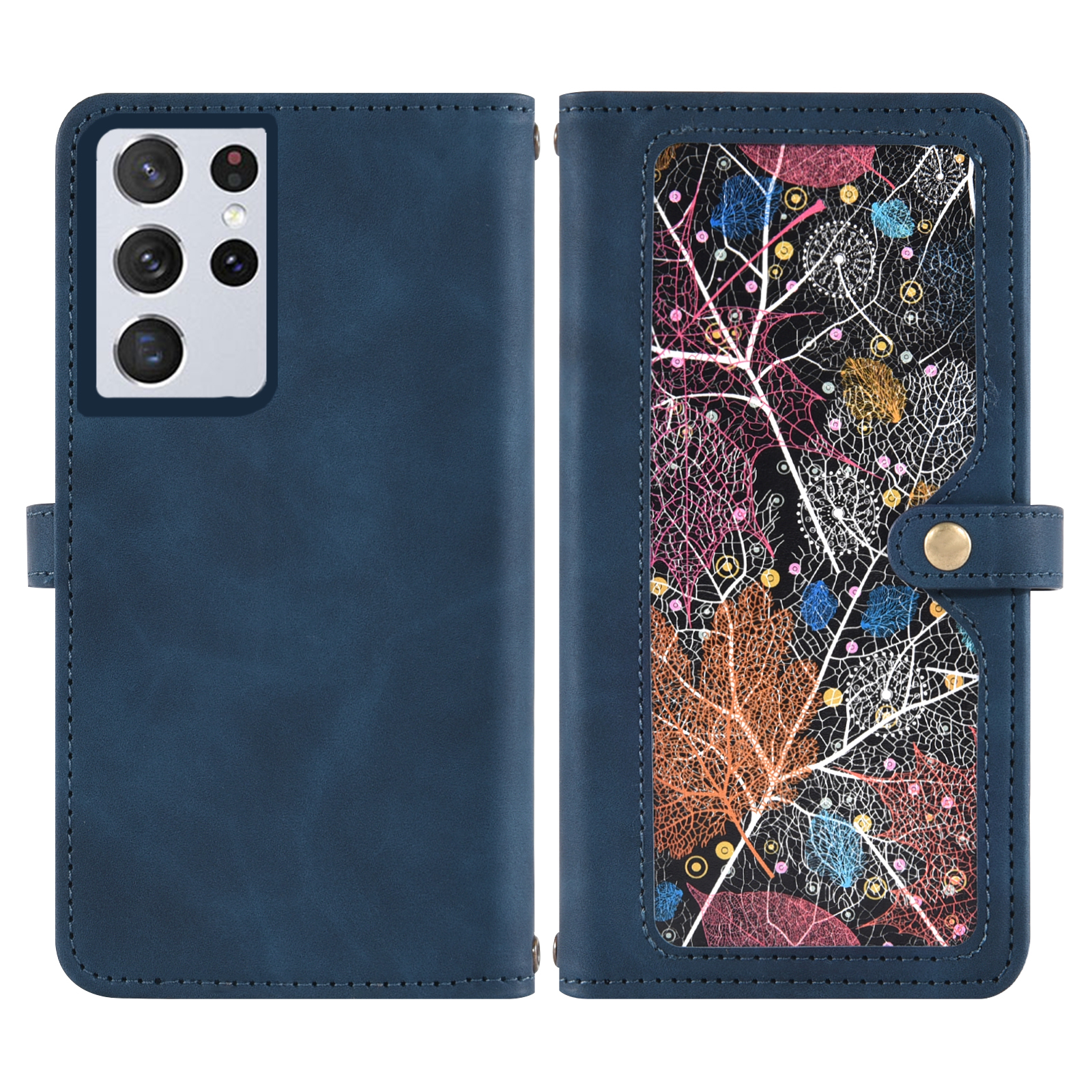 Asuwish Phone Case for Samsung Galaxy S21 Ultra 5G Wallet Cover With Tempered Glass Screen Protector Crossbody Wrist Strap Flip Pattern Zipper Card Holder Cell S21ultra 21S S 21 21ultra G5 Women Blue