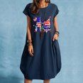 thumbnail image 2 of Vestido suelto informal de manga corta con bolsillo y cuello redondo con estampado del Día de la Independencia de algodón y lino de verano para mujer Fridja  qw3558, 2 of 4