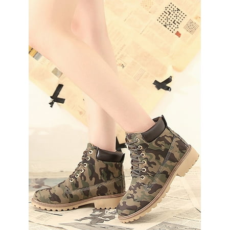 

Tenmix Ladies Winter Boots Casual Ankle Booties Plush Lined Combat Boot Lug Sole Short Bootie Womens Slip Resistant Lightweight Shoes Camouflage With Lined 8