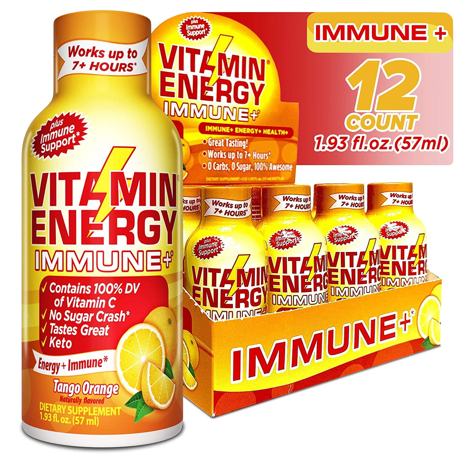 (12 Pack) Vitamin Energy Immune+ Shot Zero Sugar Energy