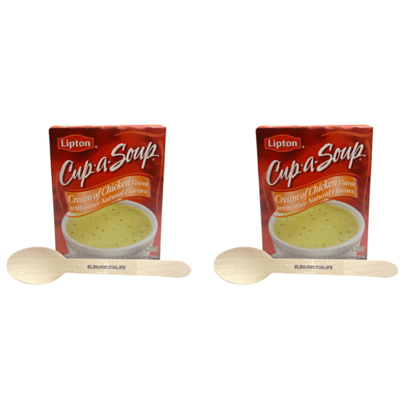 Lipton Cup-a-Soup Instant Soup Cream of chicken with Other Natural Flavors 2.4 oz Each with Eleganceinlife Wooden spoon Pack of 2