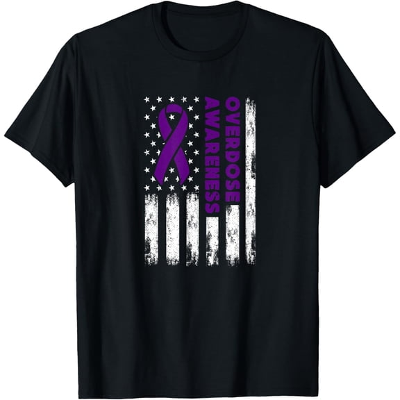 Overdose Awareness Flag Purple Ribbon Addiction Recovery T-Shirt mens t shirt,black,women,funny,misfits,men,journey