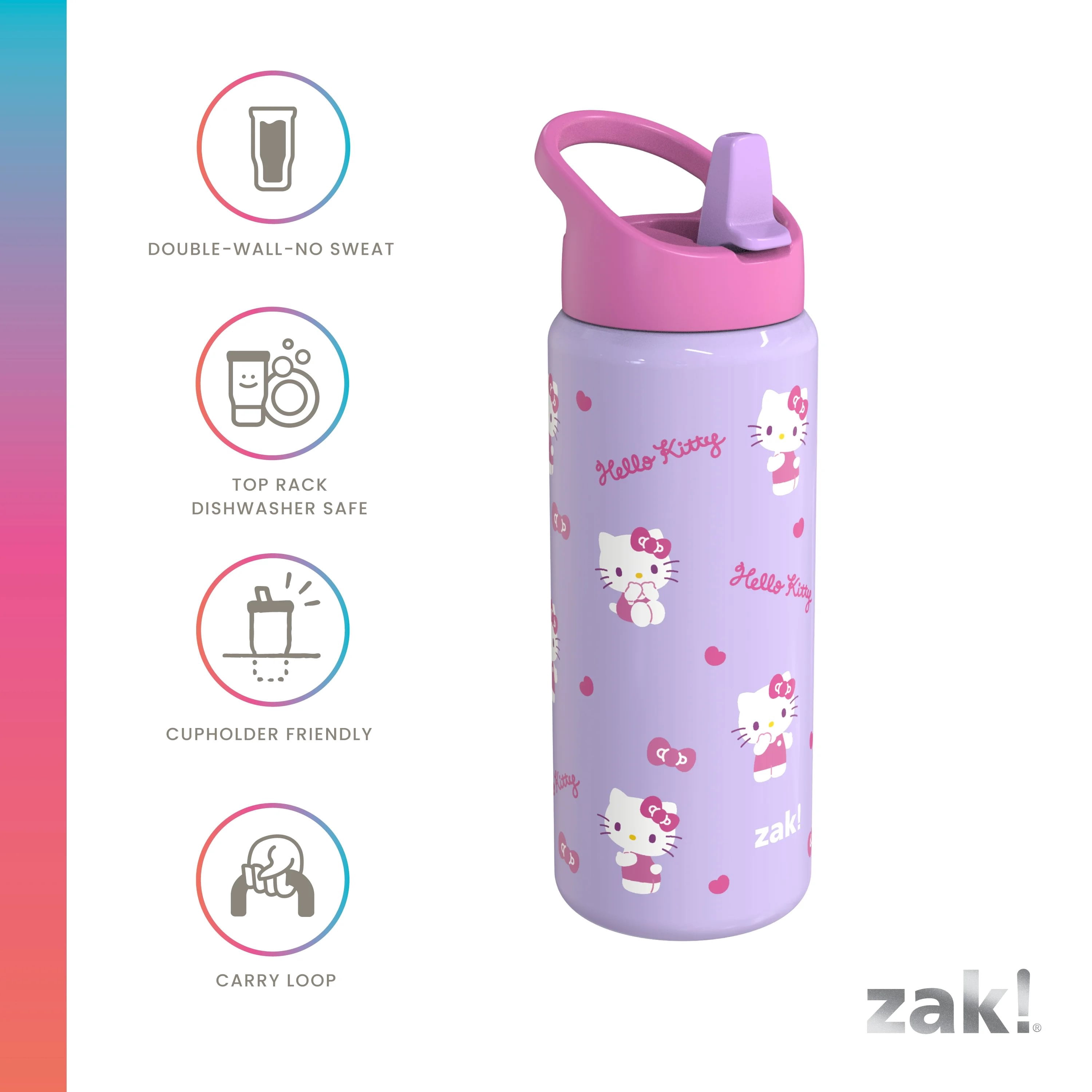 Zak Designs 20oz Hello Kitty Stainless Steel Clutch