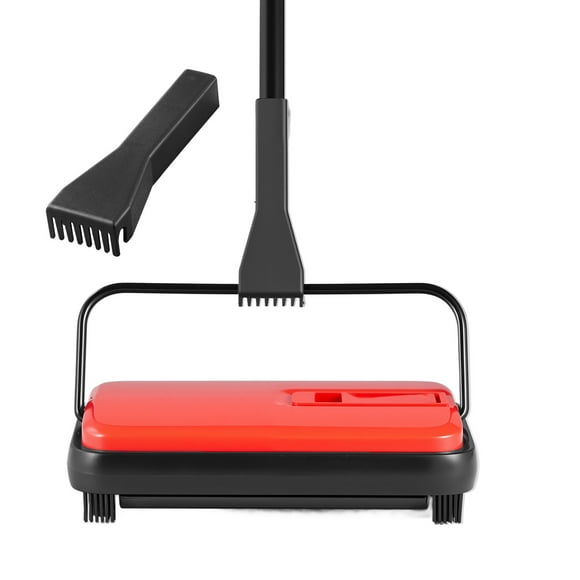 KFFKFF Carpet Sweeper Manual, Floor Sweeper with 300 ml Dustbin Capacity Easy to Empty, 6.7 inch Cleaning Width for Home Office Carpets Pet Hair Dust, Red