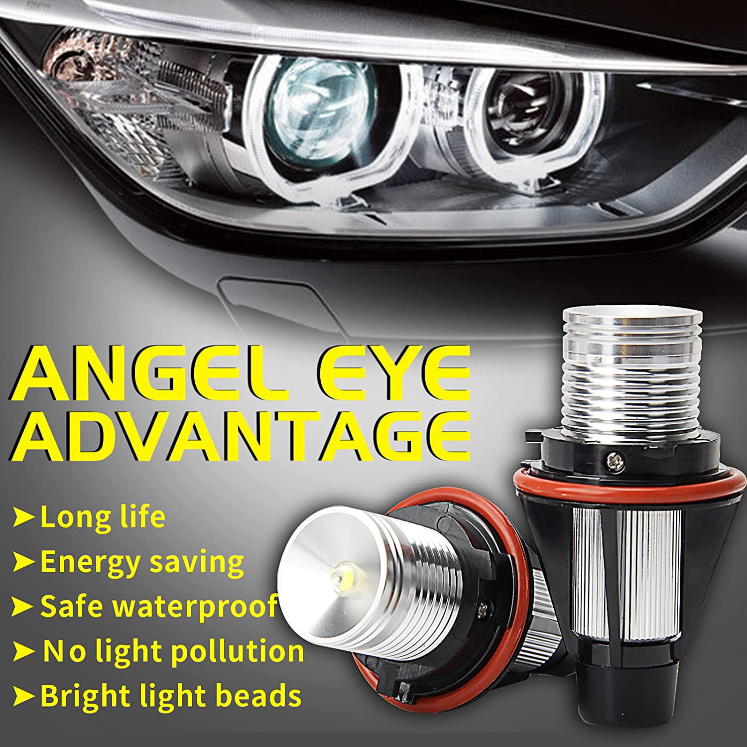 Angel Eyes LED Bulbs 2pcs 10W Eyes Headlight Halo Ring Bulbs Error Free 6000K White for BMW E39 E53 E60 E61 E64 E65 E66 E83 X3 X5 by ZIAERKOR -
