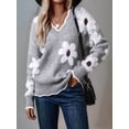 thumbnail image 4 of Sweaters for Women Spring Fall Color Block Ribbed Ruffle V Neck Loose Fit Pullover Knit Y2k Cute Sweater Tops Grey S, 4 of 8