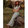 thumbnail image 3 of ZHENWEI Womens Summer Short Sleeve Long Dress Stylish Sexy Bodycon Dress Fishtail Hem Ribbed Maxi Dresses, 3 of 7