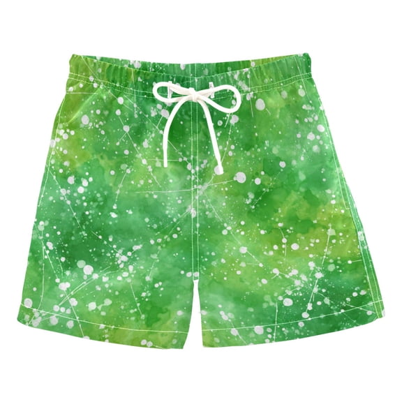 Kids' Beach Pants Comfortable Swim Trunks Green Ink Splatter Pattern Shorts for Pool Vacation and Lounge Wear 2T