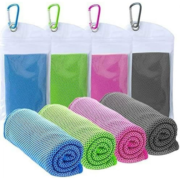 4 Pack Microfiber Ice Towel for Neck, Soft Breathable Chilly Towel for Cooling, Yoga, Sports, Golf, Gym, Camping, Running, Fitness, Workout & More Activities (40"x12")