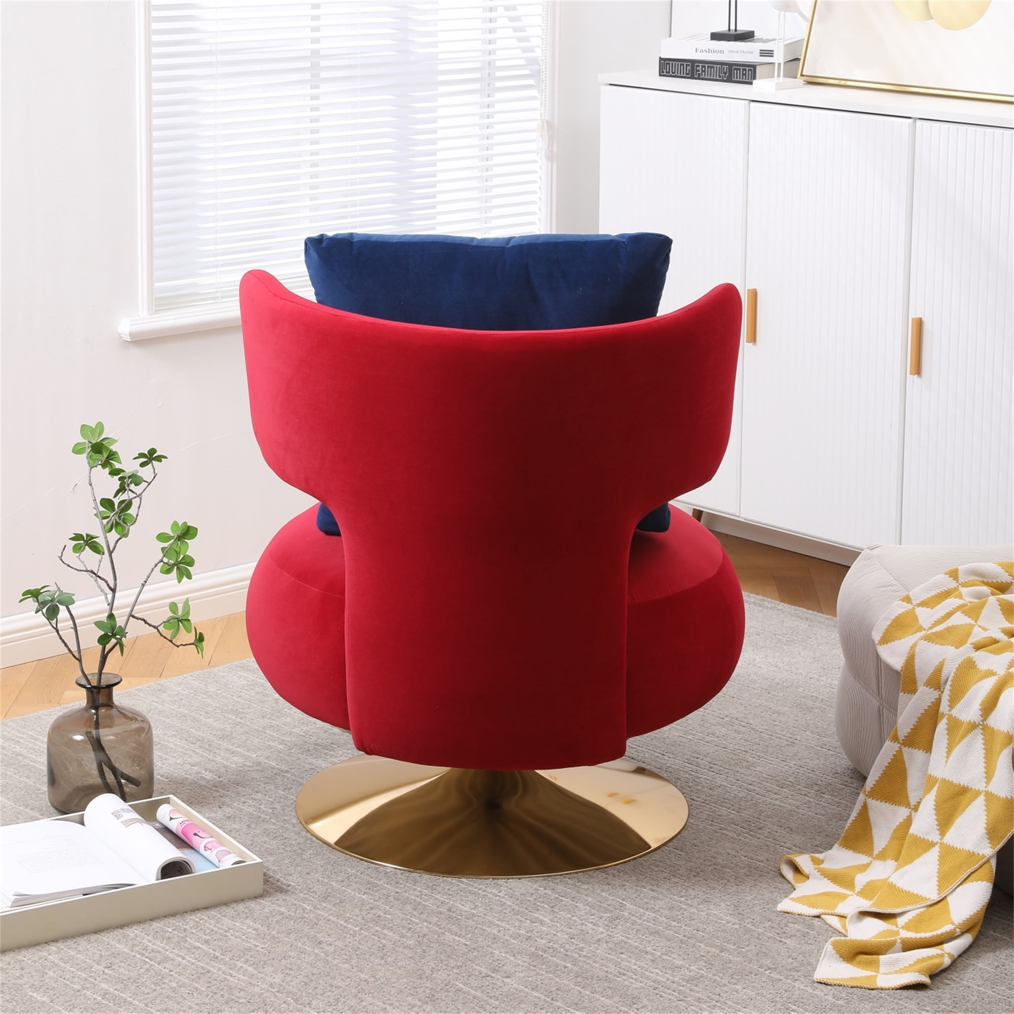 Resenkos Upholstered Leisure Accent Chair with Golden Metal Base for Nursery, Living Room, Bedroom, Red Resenkos Upholstered Leisure Accent Chair with Golden Metal Base for Nursery, Living Room, Bedroom, Red