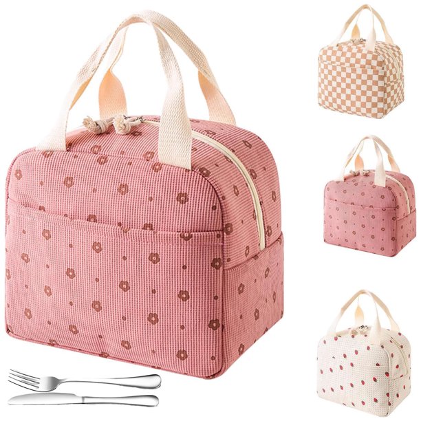 Bolsa De Almuerzo Unisex,Bolsa De Almuerzo Aislante De Pana Reutilizable,Bolsa Térmica Aislante De Gran Capacidad Para El Trabajo,El Picnic O Los Viajes (Fresa pequeña flor)