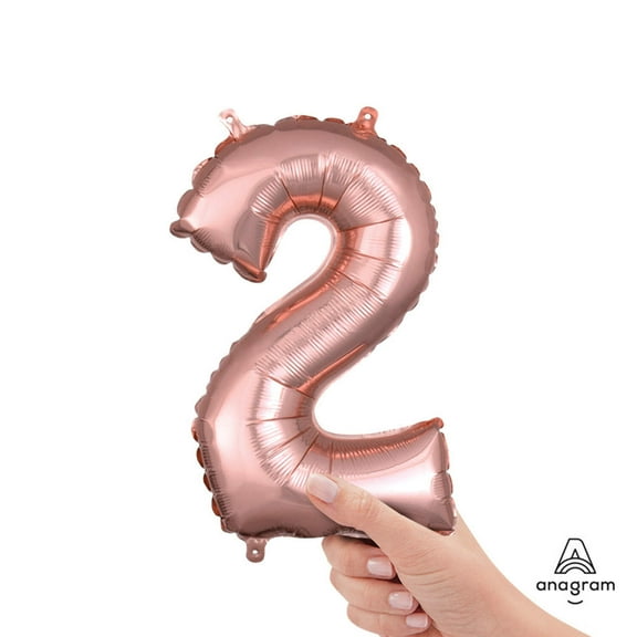 Anagram - 16 Number '2' Mylar Balloon - Rose Gold (Air-Filled)
