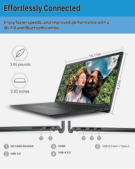 Dell Inspiron 15 3520 Laptop for Business, 15.6" FHD Display, Intel 10-Core i5-1235U, 16GB RAM, 512GB SSD, Windows 11 Pro, Wi-Fi 6, Office Pro Lifetime License