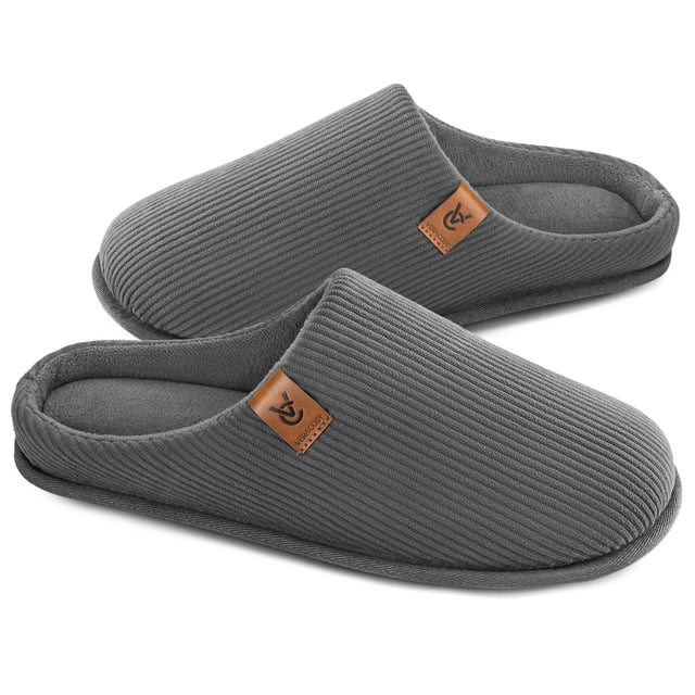 Zapatillas sin cordones VeraCosy de pana para hombre, espuma viscoelástica, gris 11-12