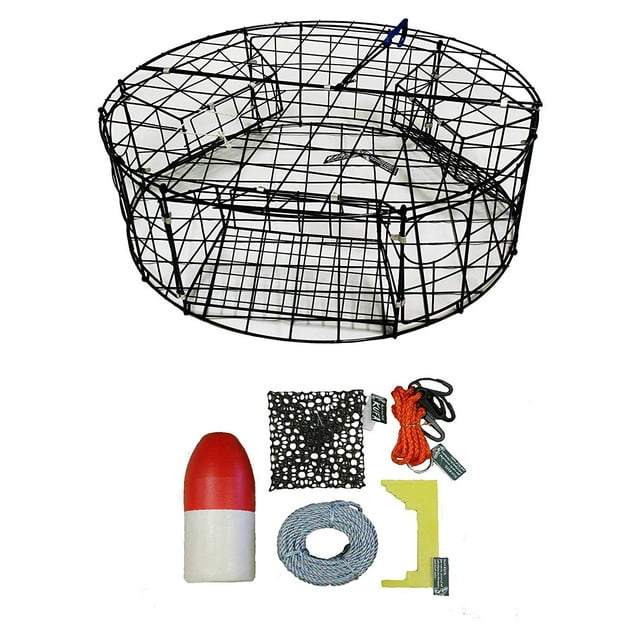 Piège à Crabe Rond en Vinyle (5/16 Pouces X 100 Pieds Corde de Plomb et 5"X11 Pouces Combo Flottant Rouge/blanc)