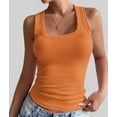 thumbnail image 4 of Summer Womens Tank Tops Square Neck Fitted Sleeveless Shirts for Women Ribbed Basic Top Orange M, 4 of 8