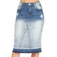 thumbnail image 6 of Be-Girl Women's Denim Pencil Skirt, Light Blue Ombre Wash, Distressed Details, Knee Length, Release Hem - SG-77986, 6 of 6